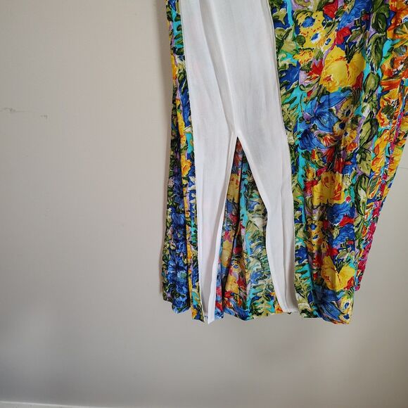 Vtg 80s 90s Floral Pleated Midi Maxi Skirt High Waist Colorful Bright Garden 8 - Picture 5 of 9